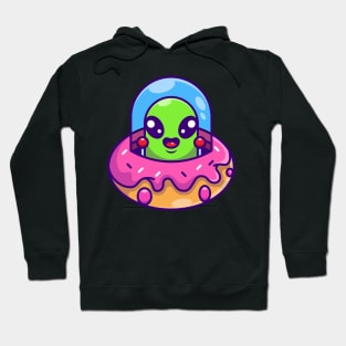 Cute alien flying with spaceship ufo doughnut cartoon Hoodie